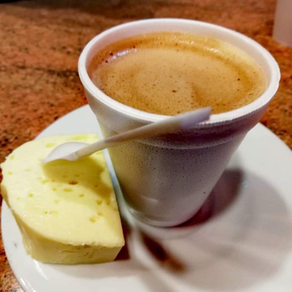 Hot chocolate and cheese in Bogota, Colombia