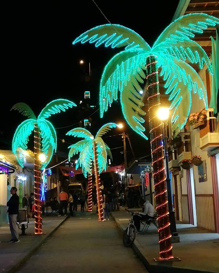 Christmas lights in a Salento street, Colombia