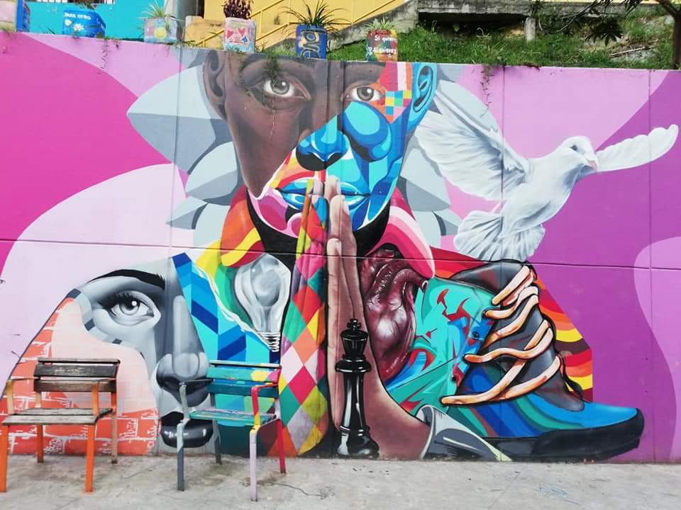 Graffiti for peace in comuna 13, Medellin, Colombia