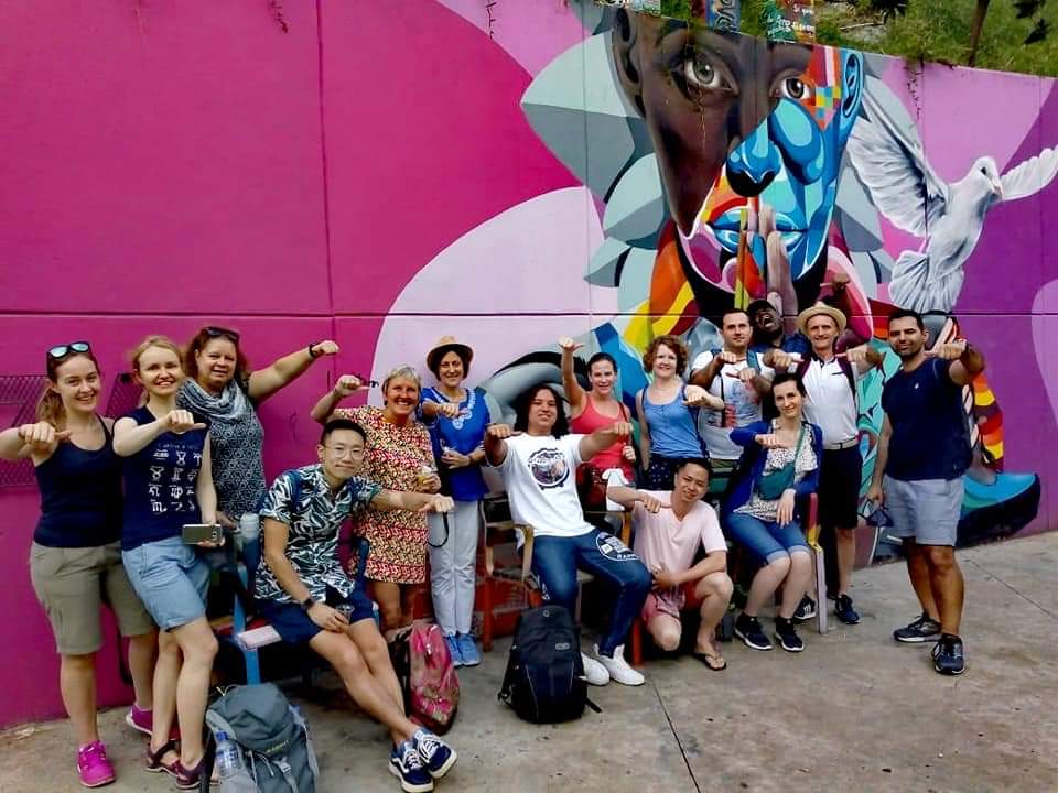 The group posing at comuna 13 Medellin, Colombia