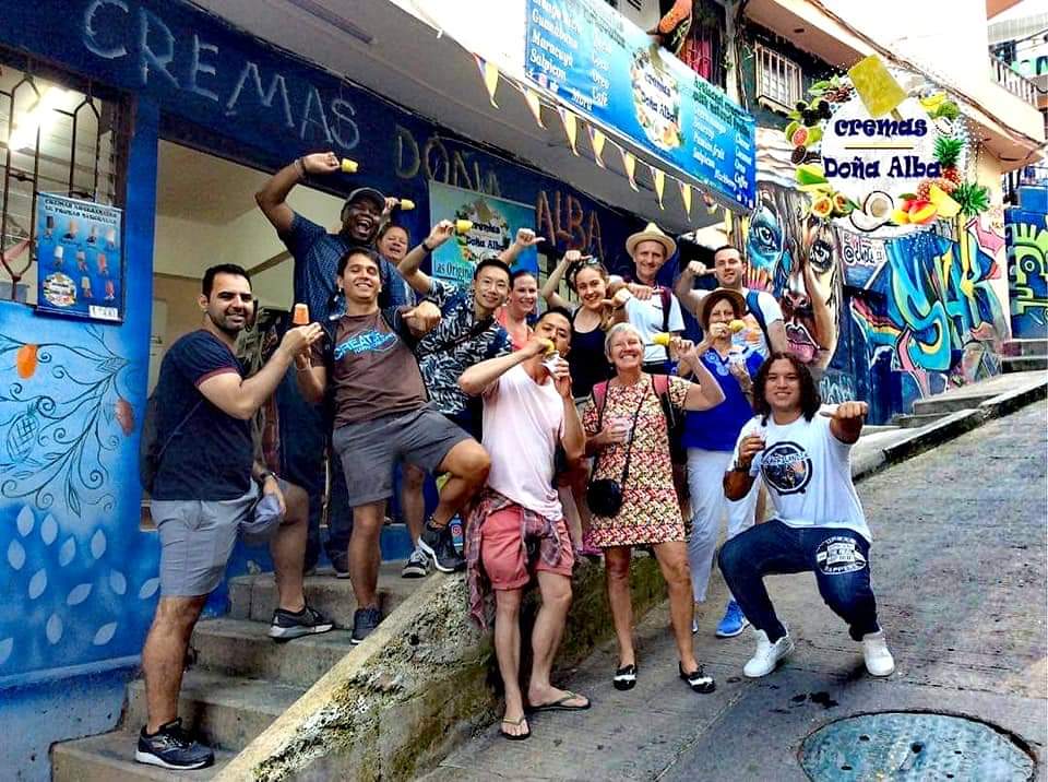 Me and my tour buddies at comuna 13 Medellin, Colombia