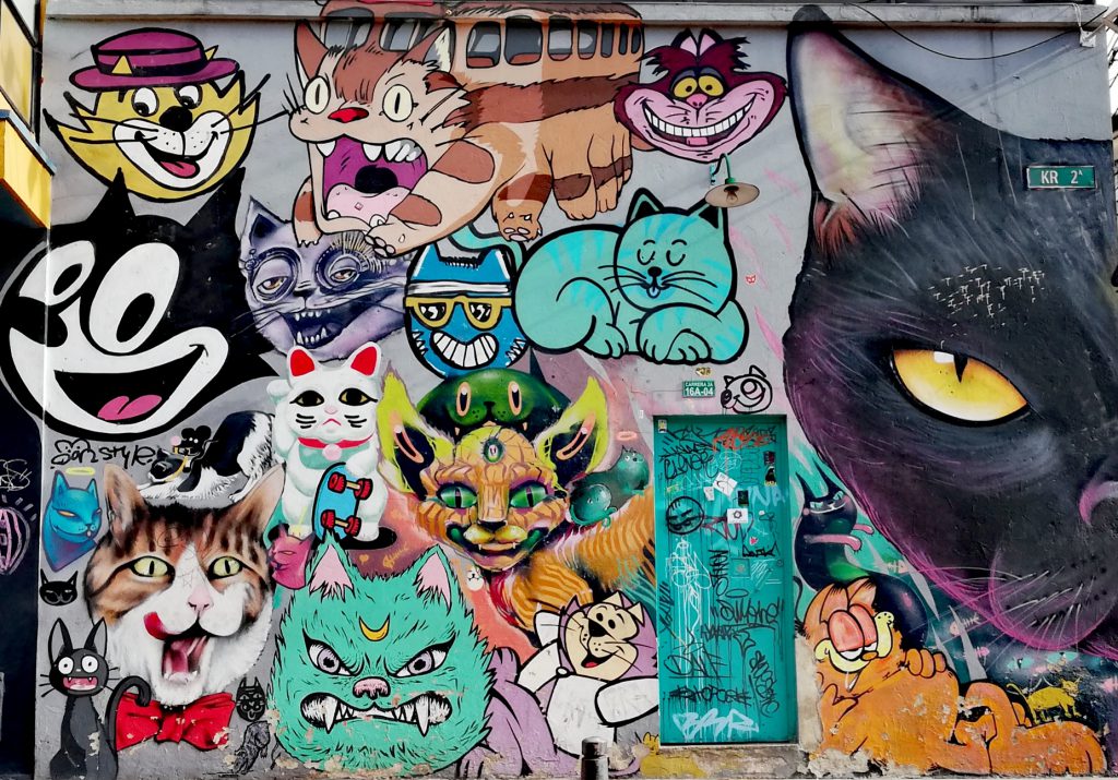 Cat street art in Bogota, Colombia