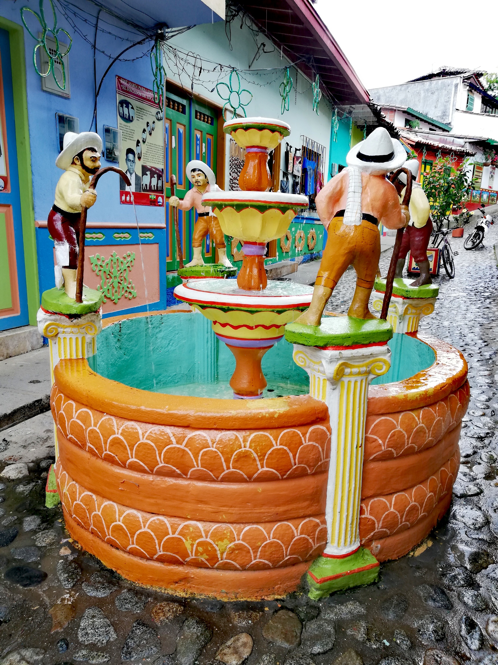 Colourful fountain in Guatape