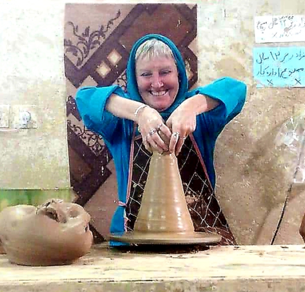 Lynn enjoying pottery