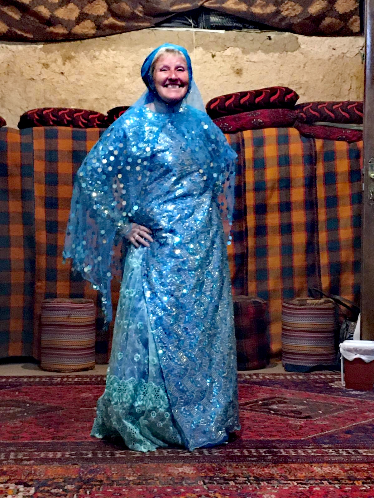 Lynn in blue Iranian clothing