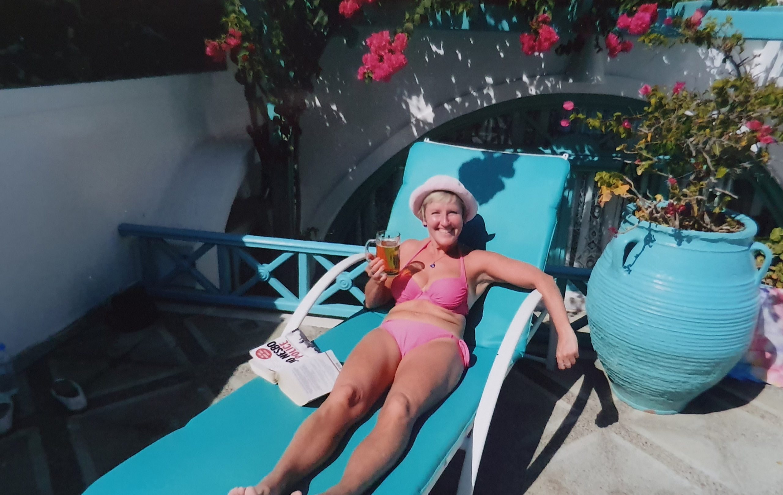 Lynn's trip to Santorini - lounging in the sun