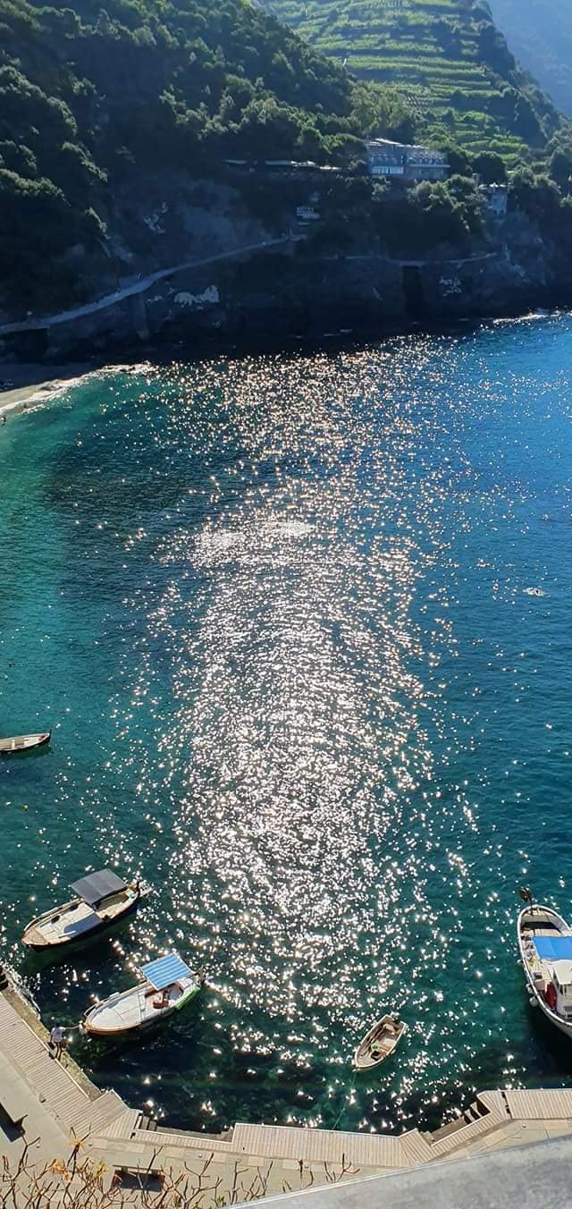 the shimmering waters of monterosso bay