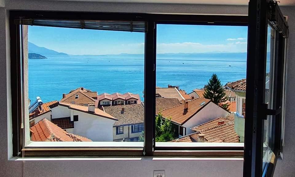view of lake ohrid from bedroom window