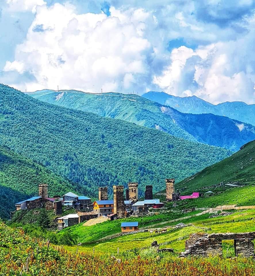 view of Ushguli in Svaneti, Georgia