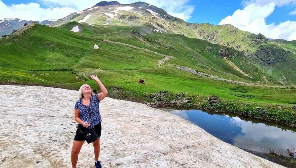 playing with snowballs in Svaneti
