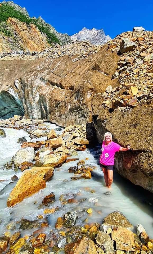 standing in the ice cold waters of Chalaadi glacier Svaneti