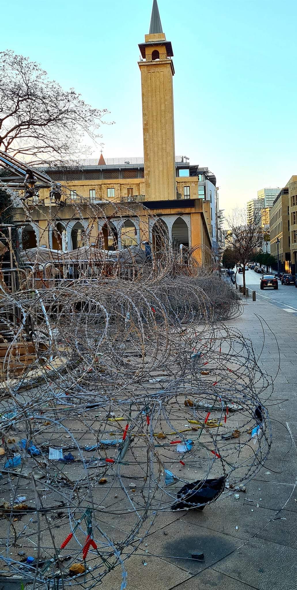 A barricaded road in Beirut, Lebanon