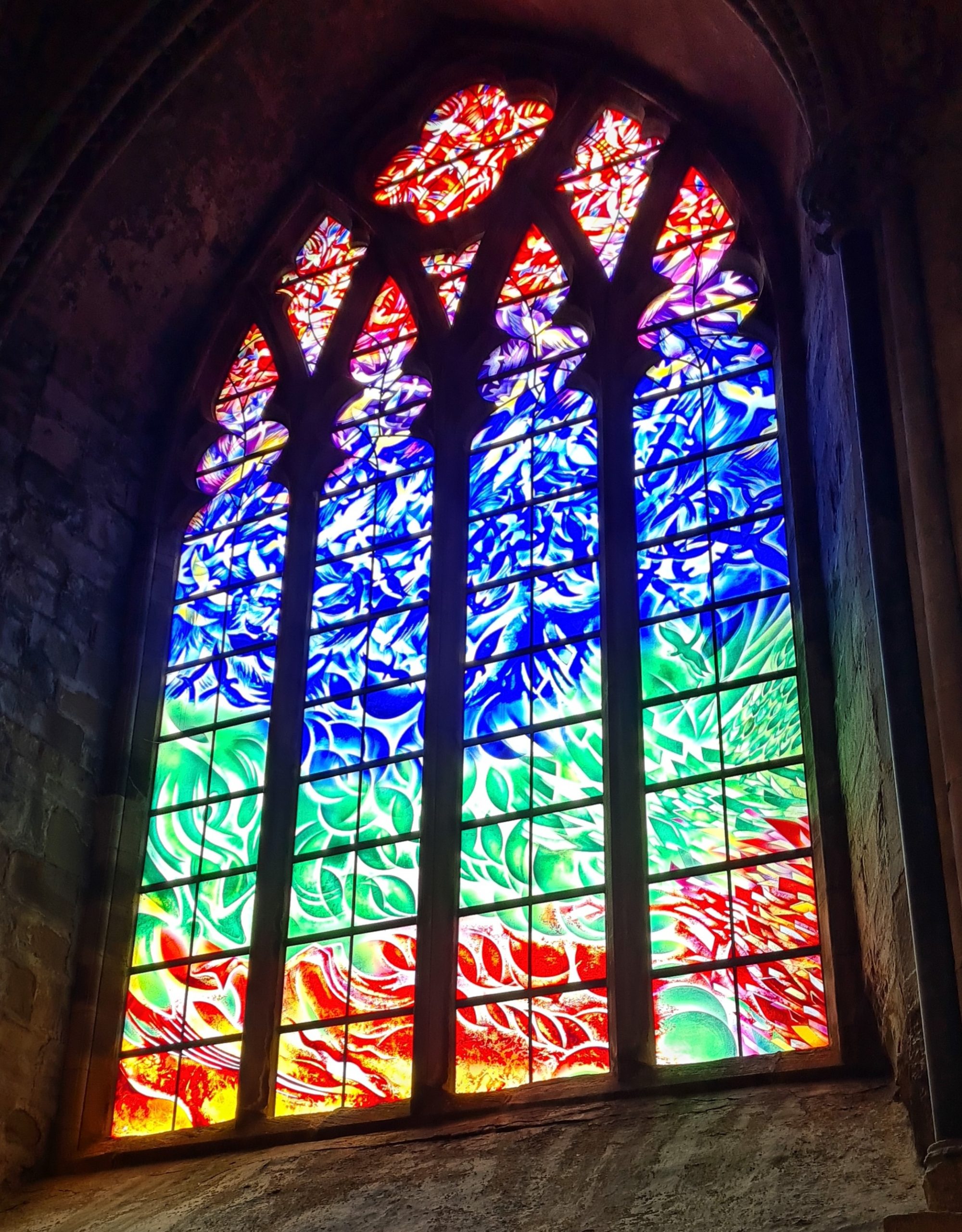 Modern stained glass window at Durham Cathedral