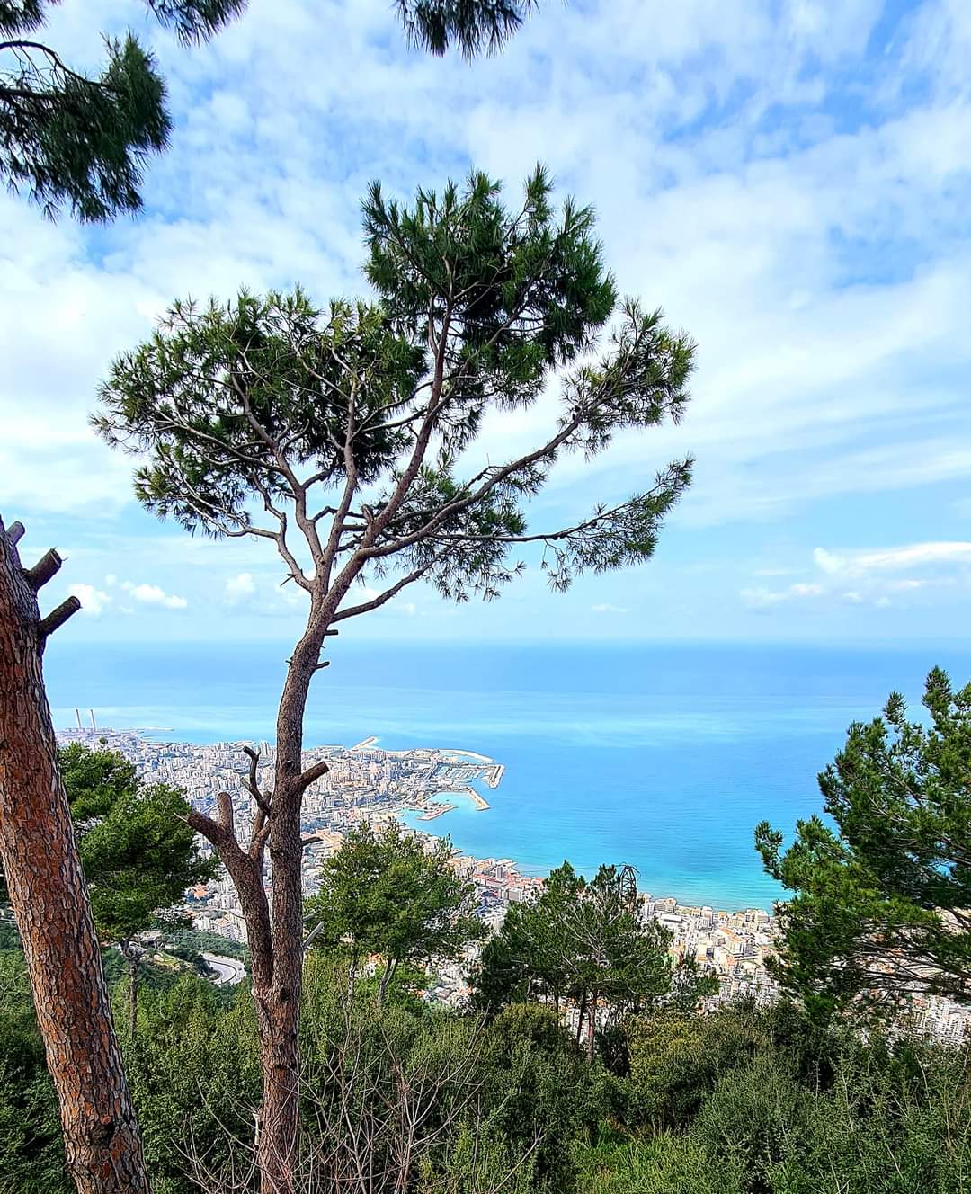 View from the top of the cable car in Harissa, Lebanon