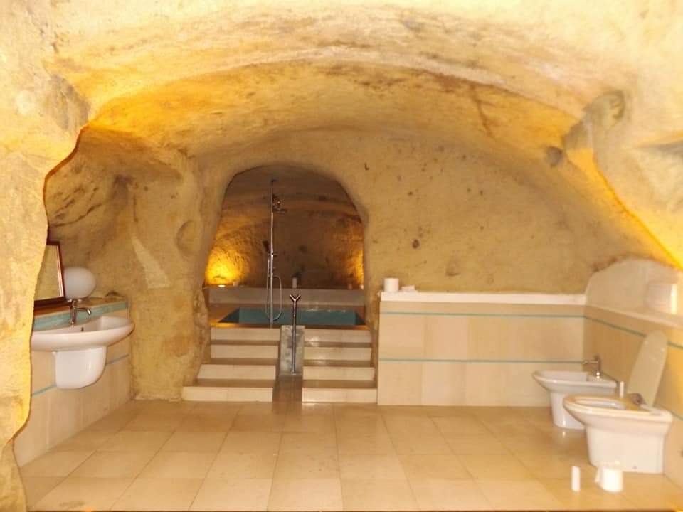 The bathroom of my cave house in Matera, Italy