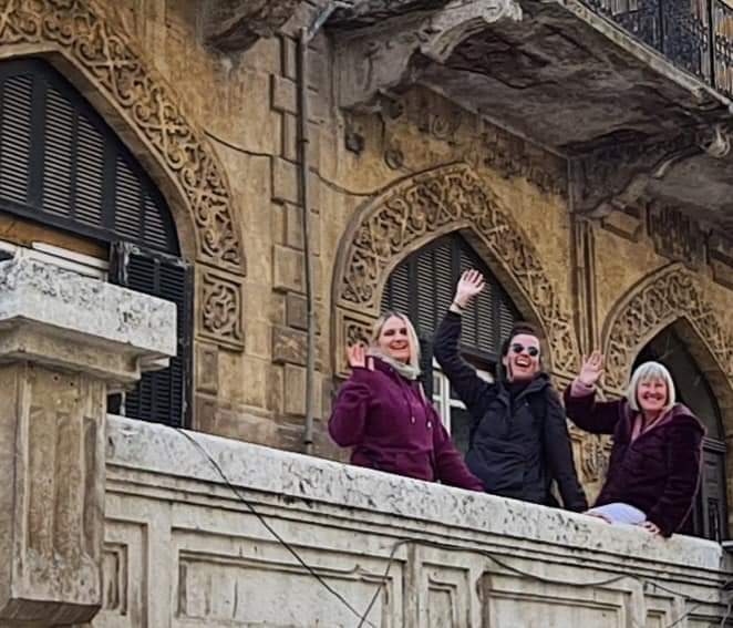 On the balcony of the baron hotel, Aleppo, Syria