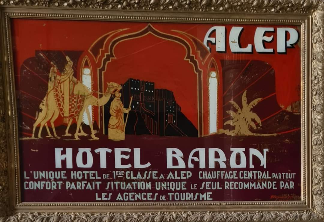 Old poster in the Baron Hotel, Aleppo, Syria