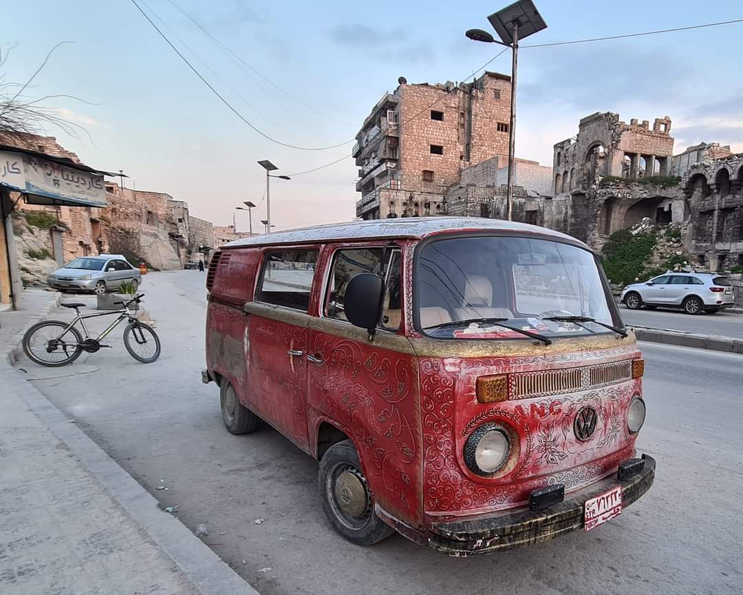 Battered van in Aleppo, Syria