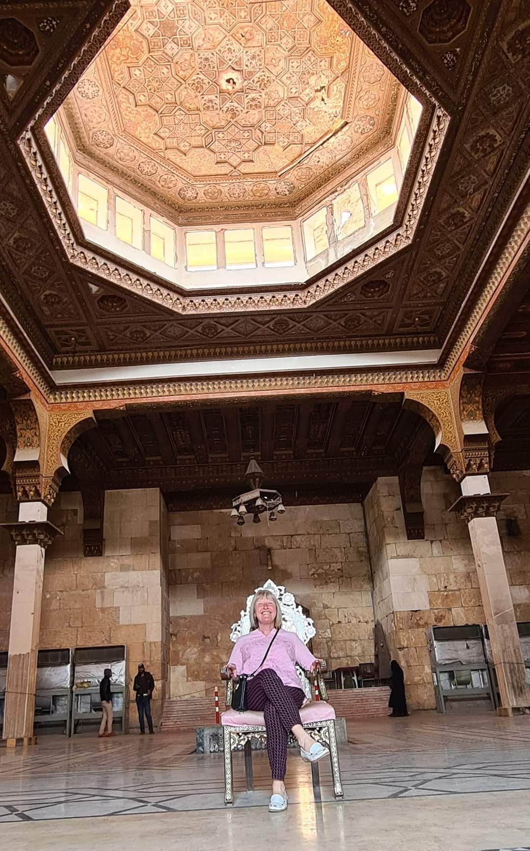 Me on the throne in the great hall at Aleppo citadel, Syria