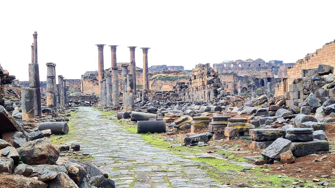Ruins of a Romantic street in Bosra, Syria