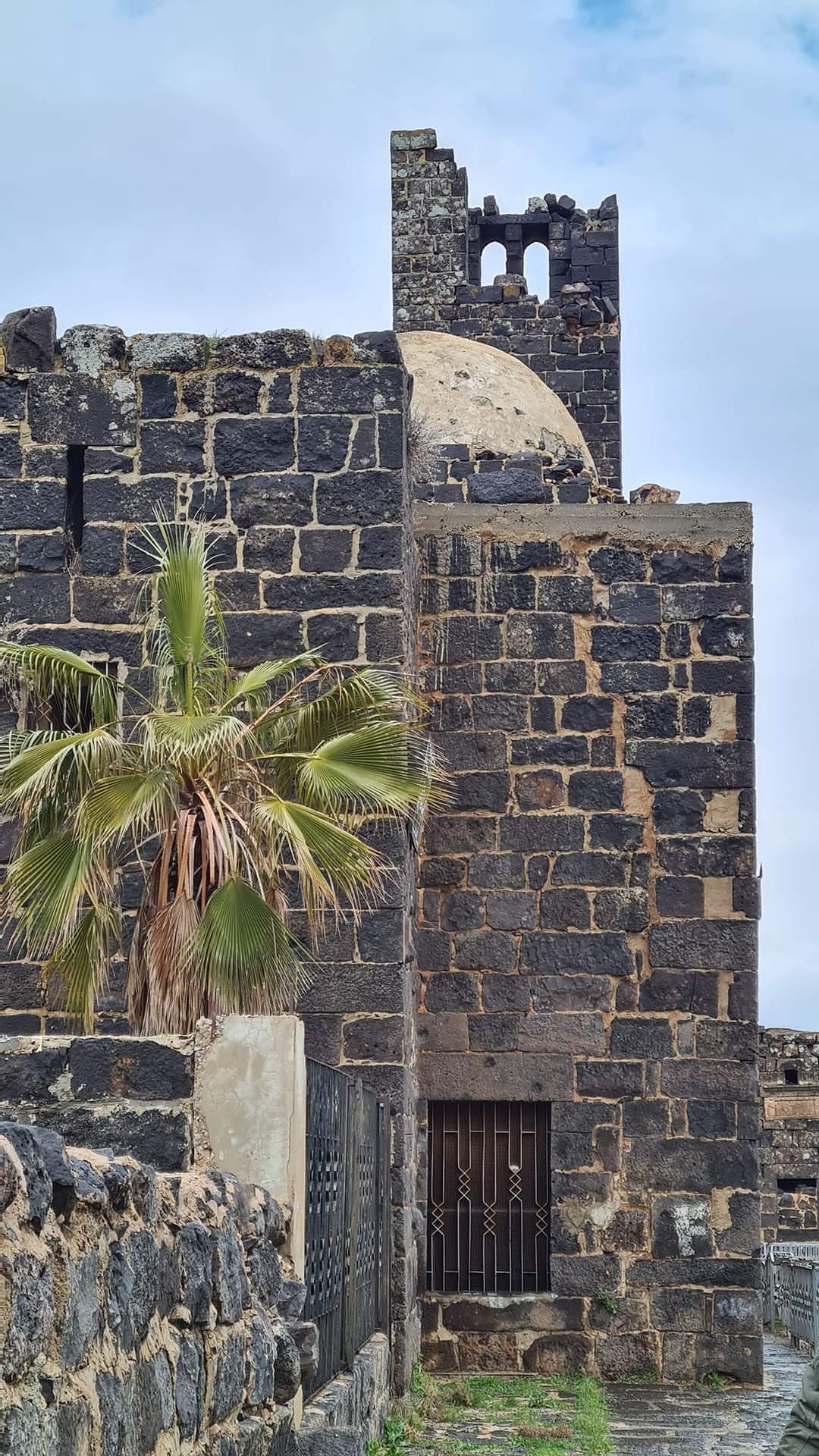 War damage to the tower in Bosra, Syria