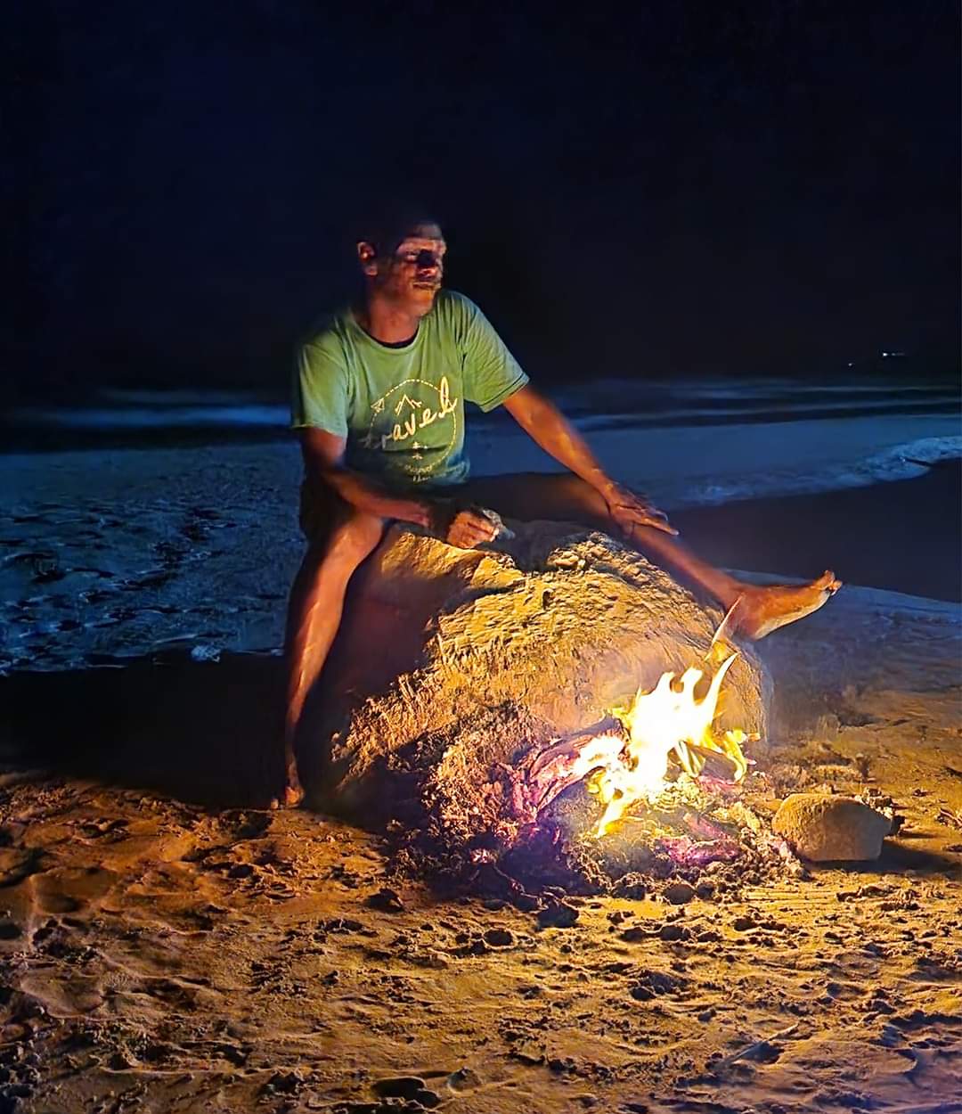 A bonfire on the beach in Bhutan