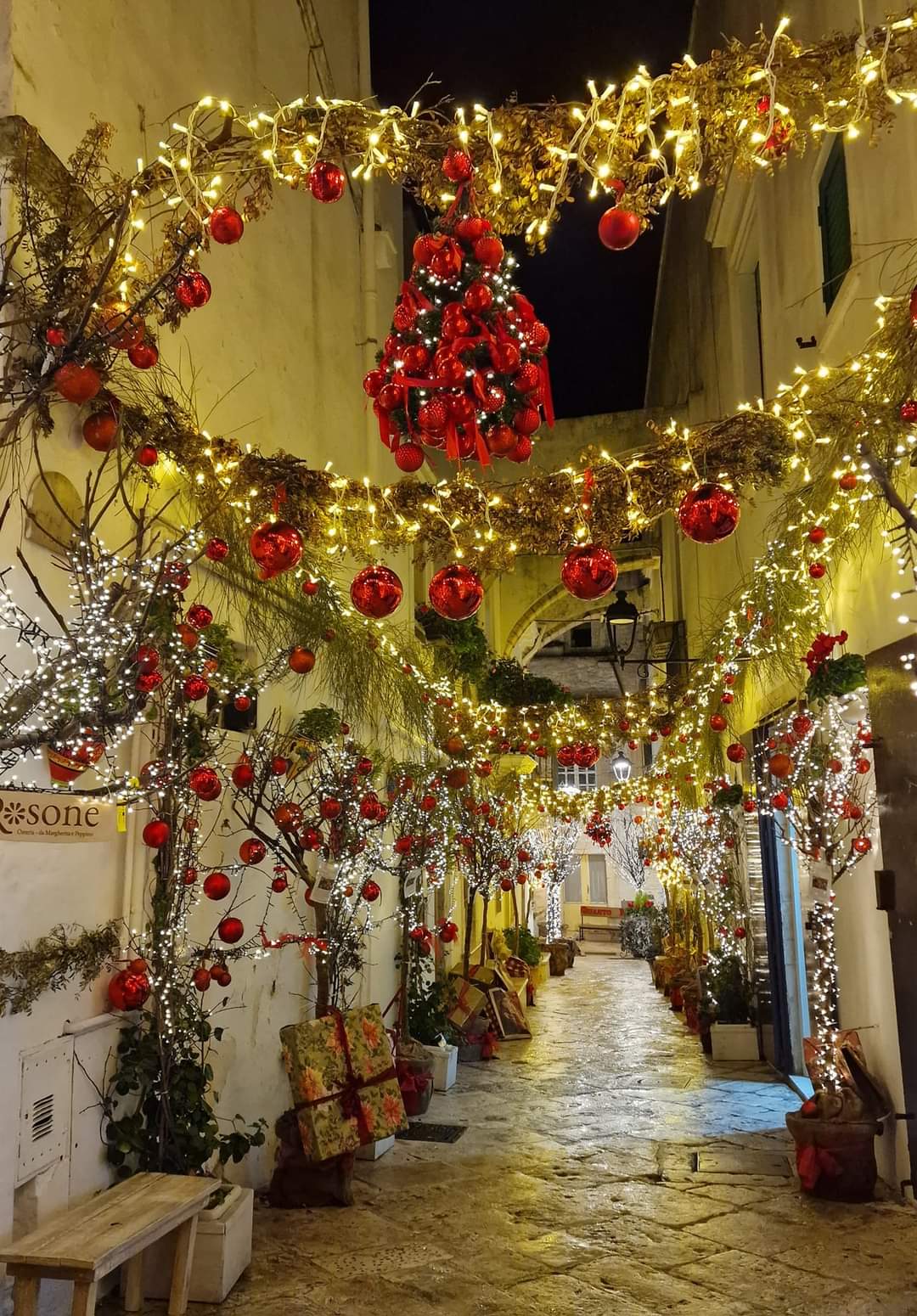 Locotorondo old town decorated for Christmas in Puglia, Italy